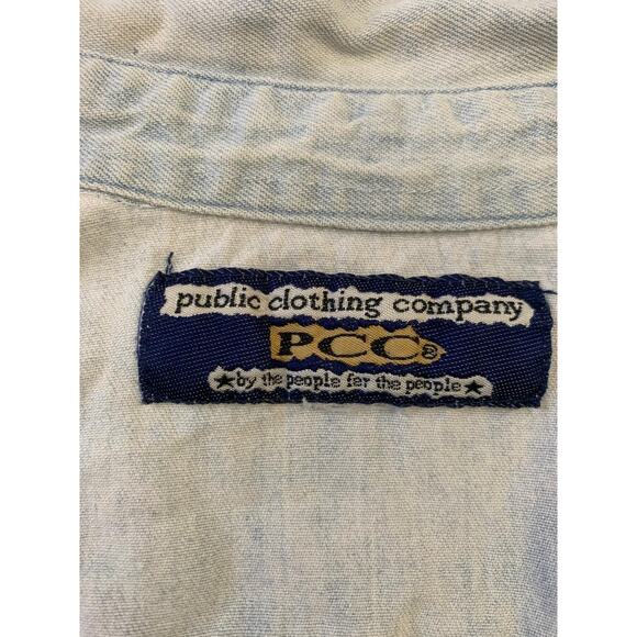 PCC Men's Vintage Denim Shirt Light Wash Button Down Long Sleeve - Picture 3 of 16